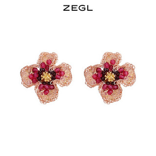 ZEGL花朵水晶耳环女潮小众设计感耳钉925银针耳饰 紫珠镶边耳环