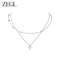 ZEGL双层叠戴彩色串珠项链女小众简约彩虹锁骨链 小彩珠项链