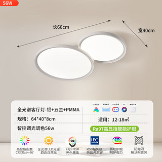 三雄极光全光谱护眼led吸顶灯现代简约大气奶油风客厅灯全屋灯具 云迪 56W  智能Ra97