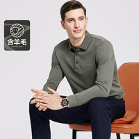 【含羊毛】提花翻领长袖T恤男中青年秋冬季商务男士POLO衫