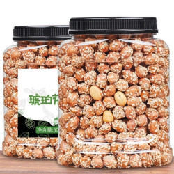 GUANYAN 冠炎 琥珀花生米罐装蜂蜜味香辣味下酒菜小吃零食特产酥脆多味花生 500gx1大罐