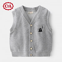 西雅衣家 C&AC＆A秋款儿童马甲棉质潮流男童上衣单排扣秋款毛织马甲女小童背心 灰色恐龙刺绣马甲 130cm