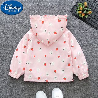 迪士尼（Disney）女童连帽风衣外套韩版洋气炸街春秋时髦满印草莓兔外套 粉色 80cm