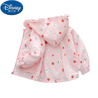 迪士尼（Disney）女童连帽风衣外套韩版洋气炸街春秋时髦满印草莓兔外套 粉色 80cm