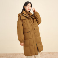 雪中飞 SNOWFLYING 女式中长款羽绒服城市生活时尚休闲廓形连帽保暖羽绒服女