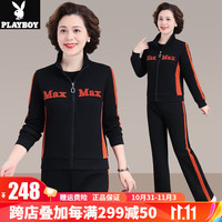 花花公子(PLAYBOY OUTDOOR)洋气装秋装立领外套休闲服套装女士开衫两件套秋季 LJF-23339黑色【两件套】 M 95-110斤