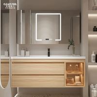 Clean Feel 克丽·菲儿 现代简约原木风陶瓷一体盆浴室柜洗脸盆卫生间洗漱台洗手盆柜组合