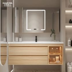Clean Feel 克丽·菲儿 现代简约原木风陶瓷一体盆浴室柜洗脸盆卫生间洗漱台洗手盆柜组合