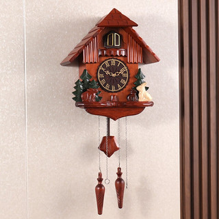 汉时（Hense）创意布谷鸟挂钟实木客厅时钟挂墙挂表咕咕钟HP23 金色罗马