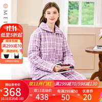 美标 MEIBIAO三层加厚保暖夹棉纯棉睡衣套装女秋冬休闲格子全棉外穿家居服 梦幻紫 M(160/84A)