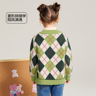 Classic Teddy精典泰迪女童毛衣儿童毛衫中小童装冬季开衫上衣冬款衣服新 学院菱形格绿色 90
