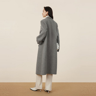 洛可可（ROCOCO）灰色经典毛呢外套女冬季2023休闲法式羊毛双面呢子大衣 浅灰 S