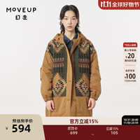 幻走（MOVEUP）.FUN系列连帽复古撞布设计师长款棉外套女 暖棕 L