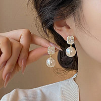 MOEFI 茉妃 2023爆款锆石水晶珍珠耳钉女新款气质耳饰小众设计高级感法式耳环