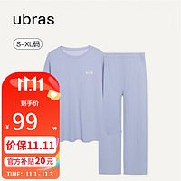 Ubras 字母印花纯棉套头长袖长裤家居服套装睡衣女 奶盐蓝-女款 L