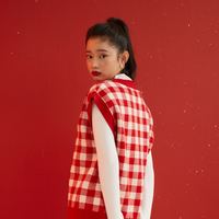 E·LAND 衣恋 复古宽松V领撞色格纹马甲 EEVKB6C01I30