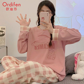 Ordifen 欧迪芬 秋天睡衣女高档棉长袖可爱套装秋冬卡通宿舍家居服