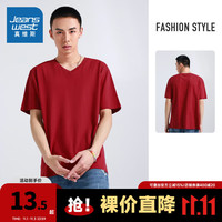 JEANSWEST 真维斯 男装 春夏 平纹V领短袖T恤 JW 橙梅红2280 L