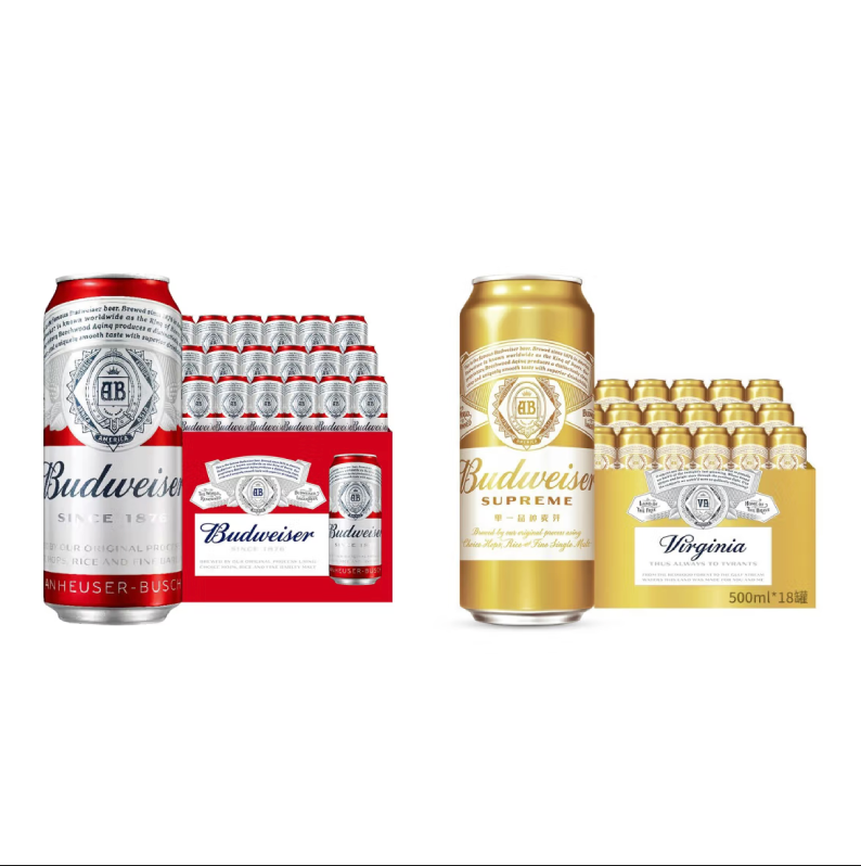 Budweiser 百威 啤酒经典红罐450ml*18罐装+百威金尊500ml*18罐