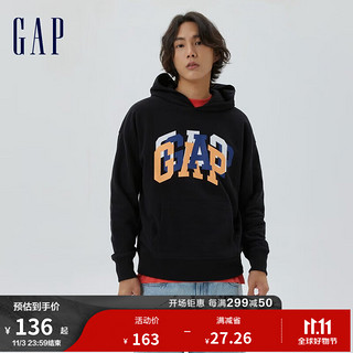 Gap男女装秋季美式复古LOGO法式圈织软卫衣601659运动上衣 黑色 180/96A(M)