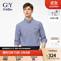 【全棉易打理】GY goldlion 金利来GY衬衫男 男士长袖衬衫易穿搭纯棉纯色休闲格子长袖衬衣男 宝蓝 XL