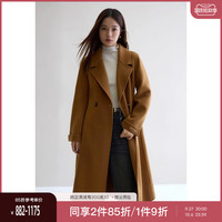 独束大码女装简约收腰羊绒毛呢外套冬装中长款双面羊绒大衣女