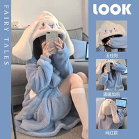 曼宝柔 睡袍女秋冬季加绒加厚卡通少女连帽外穿浴袍家居服 玉桂狗睡袍 均码 80-150斤