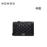 HONGU 红谷 包包2023新款质感牛皮单肩斜挎包今年流行菱格链条小方包女包