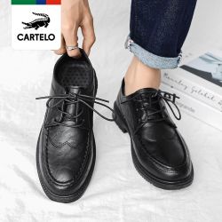 CARTELO 卡帝乐鳄鱼 皮鞋男士透气休闲鞋百搭真皮职场工作男鞋伴郎小黑鞋