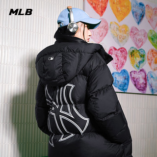 MLB 男女撞色镂空大logo连帽长款羽绒服DJB11