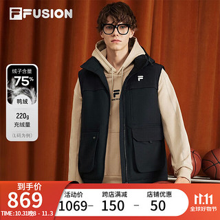 FILA 斐乐 FUSION斐乐潮牌羽绒马甲男子外套时尚休闲简约连帽上衣 正黑色-BK 170/92A/M