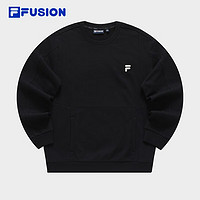 FILA 斐乐 FUSION斐乐潮牌男子针织套头衫2023冬季时尚休闲男装长袖卫衣 正黑色-BK 165/88A/S