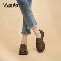 Walker Shop 奥卡索 单鞋女英伦风舒适方头乐福鞋女粗跟套头小皮鞋透气舒适 D123309 卡其色 40