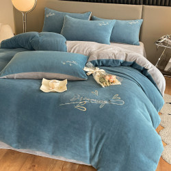 grace洁丽雅加厚保暖牛奶绒绣花四件套秋冬床单双版被套学生宿舍三