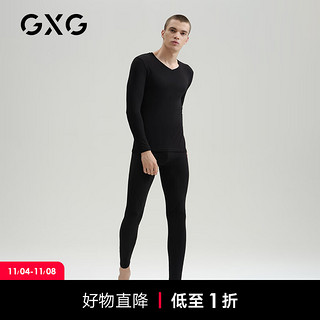 GXG 内衣 21年秋冬男士棉质德绒保暖内衣秋衣秋裤保暖套装 G 黑色(V)