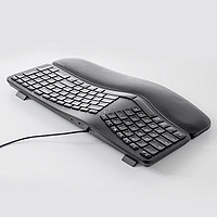 SANWA SUPPLY 山业 人体工学有线键盘 附3口HUB拓展坞 一体式软垫腕托 附Type-C转接线 黑色