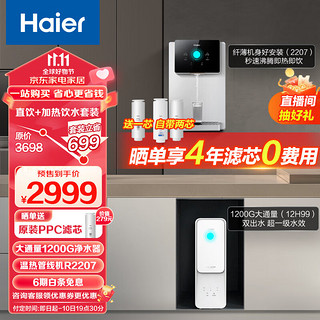 Haier 海尔 净水器家用净水机1200G大通量套装5年长效RO膜双出水厨下式过滤器管线机HRO12H99-2U1+HGR2207