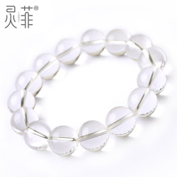 灵菲 7A级天然白水晶手链冰种白水晶原石单圈透明珠子散珠佛珠手串男女