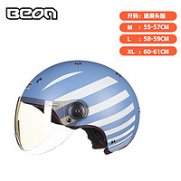 BEON B-103电动车摩托车头盔3C认证儿童亲子男女四季安全帽 亚蓝白条M