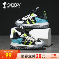 SNOOPY史努比童鞋男童运动鞋秋季男童秋鞋透气耐磨儿童跑步鞋 黑/米 30码 适合脚长17.8-18.3cm