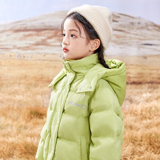 茵曼（INMAN）女童连帽短款羽绒服2023冬时尚爱心设计加厚外套中大童 淡绿色 110cm