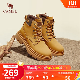 CAMEL 骆驼 2023冬季新款大黄靴复古厚底户外登山马丁靴女 L23W229123土黄 40