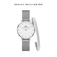 丹尼尔惠灵顿（DanielWellington）dw手表女 PETITE系列简约流金表手镯套装28mm 亮银色白盘+银色小号手镯 28mm