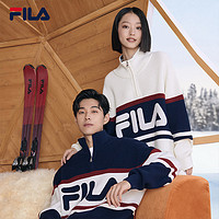 FILA 斐乐 官方情侣款编织衫2023冬新款舒适休闲撞色拼接立领毛衣