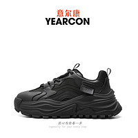 YEARCON 意尔康 女鞋2023春季新款增高厚底黑色老爹鞋女校园百搭软底休闲鞋