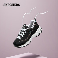 斯凯奇（Skechers）女鞋秋冬熊猫鞋复古厚底缓震老爹鞋黑色时尚休闲运动鞋子百搭 BKLB-黑色/浅蓝色 37