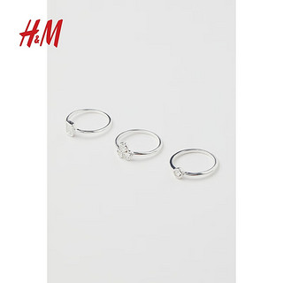 H&M 包邮：H&M女士配饰戒指时尚简约小众设计银色梓制细指环3枚装1000589 银色 XS/S