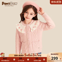 PawinPaw卡通小熊童装女童甜美大翻领针织开衫绞花毛衣 粉红色/25 110