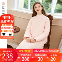 美标 MEIBIAO三层加厚夹棉保暖睡衣女秋冬中国风空气棉保暖纯棉睡裙全棉家居服 浅粉红 L(165/88A)