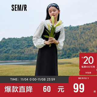 Semir 森马 连衣裙女黑白拼接质感通勤春秋款撞色中长裙气质107522114870